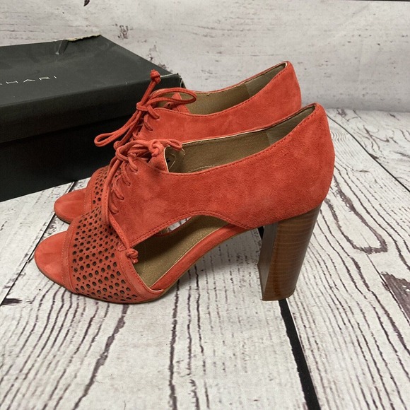 Tahari Shoes‎ Womens Size 9M Coral Pink Megyn Suede Lace Up Perforated Open Toe - Picture 3 of 11